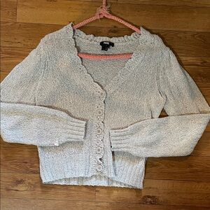 PAIGE Cream Scalloped Linen Button Cardigan